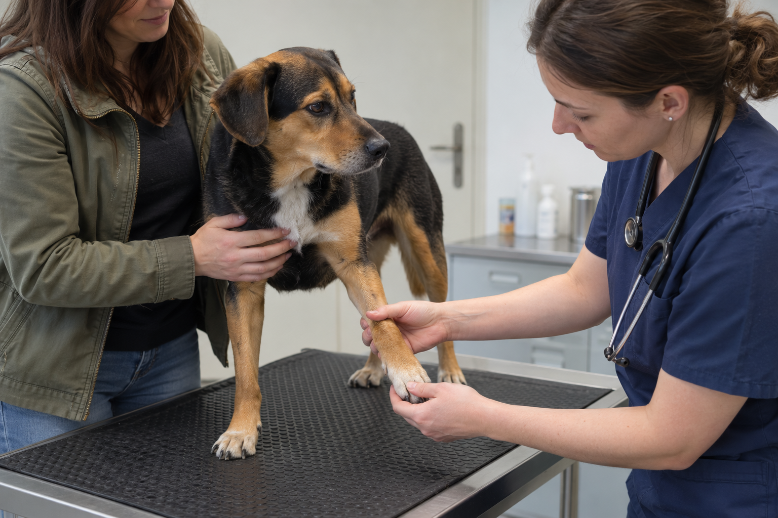 Veterinár vyšetruje psa pri podozrení na neurologický problém